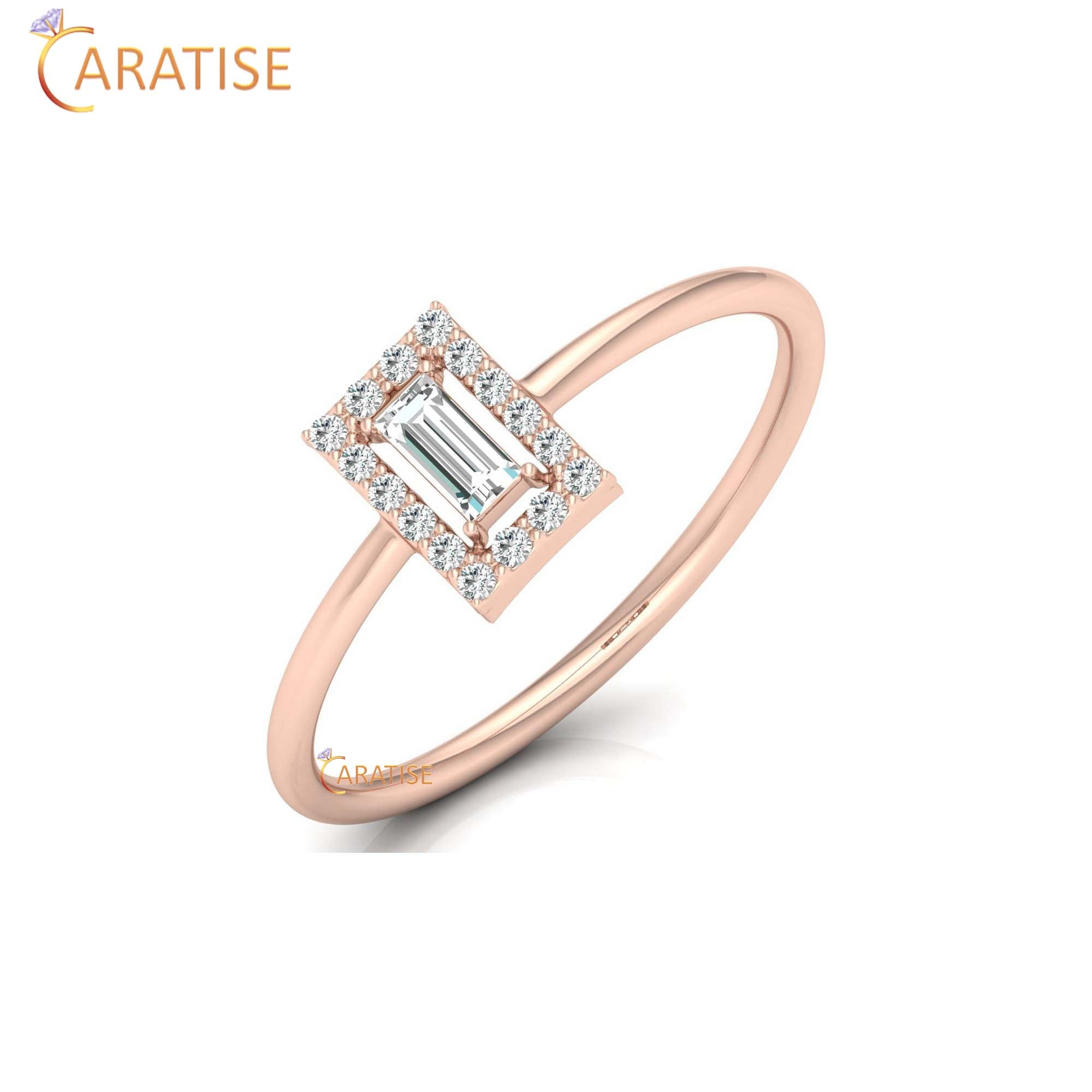 0.17 TDW Round & Baguette Cut Women's Minimalist Diamond Ring