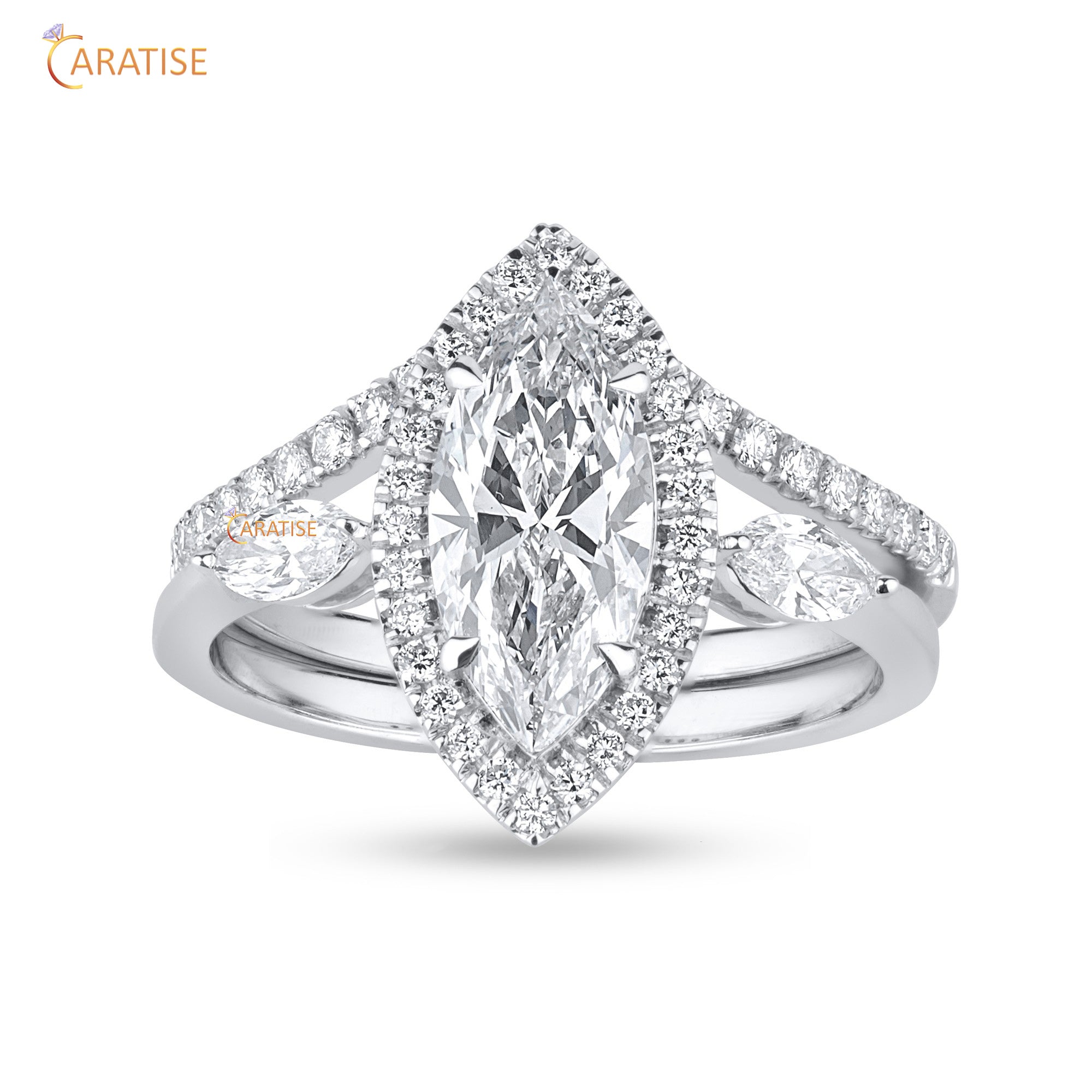 2.02 TDW Marquise & Round Cut Diamond Women's Ring with Band 925 Silver