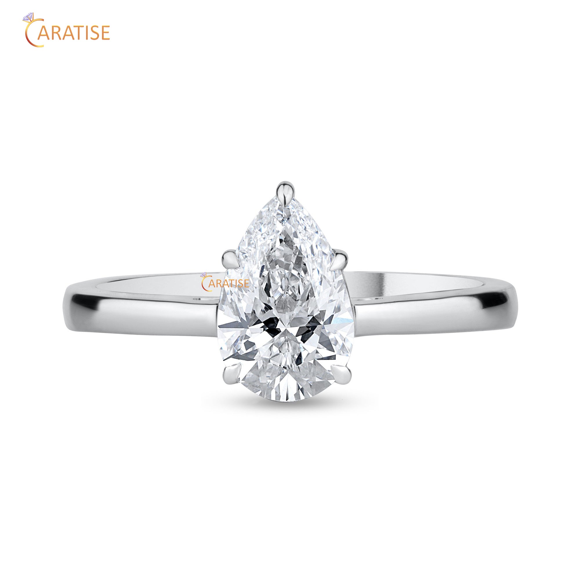 1.50 TDW Pear Cut Diamond Women's Solitaire Ring 925 Silver