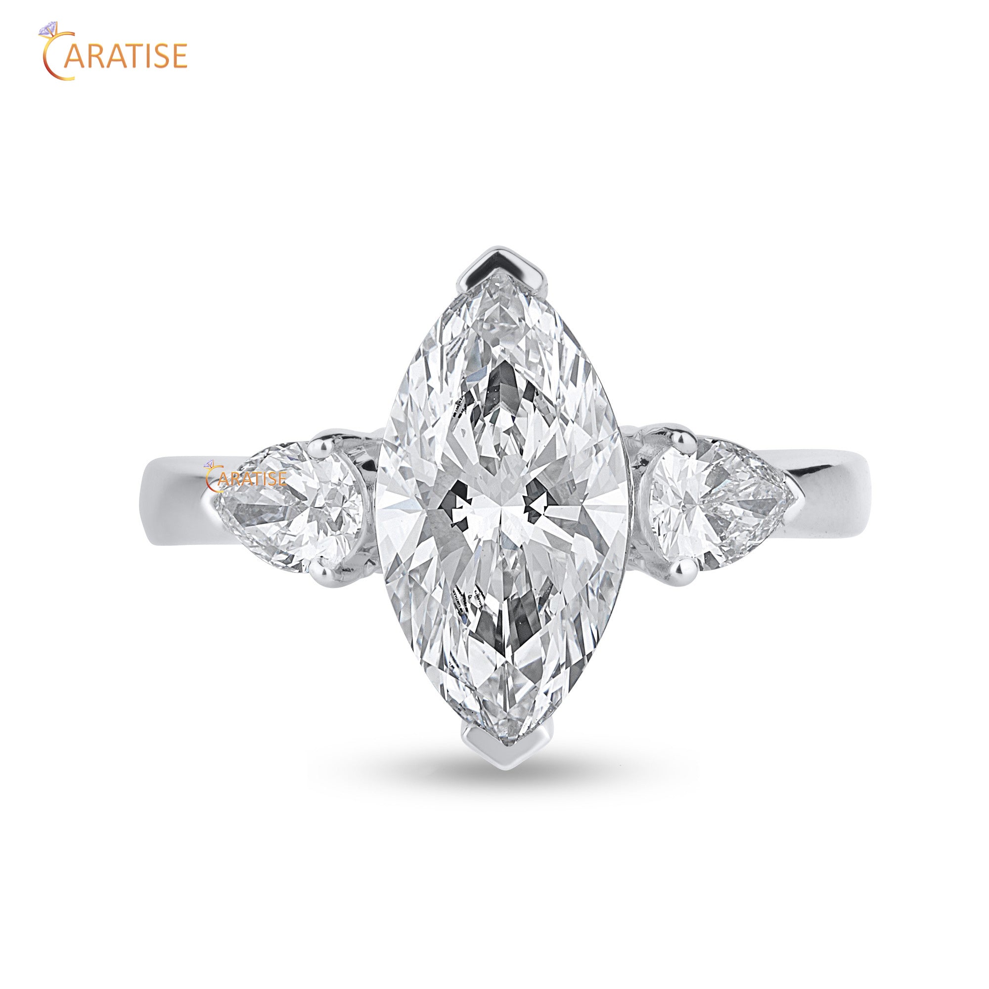 2.56 TDW Marquise & Pear Cut Mossiante Diamond Ring with Band 925 Silver