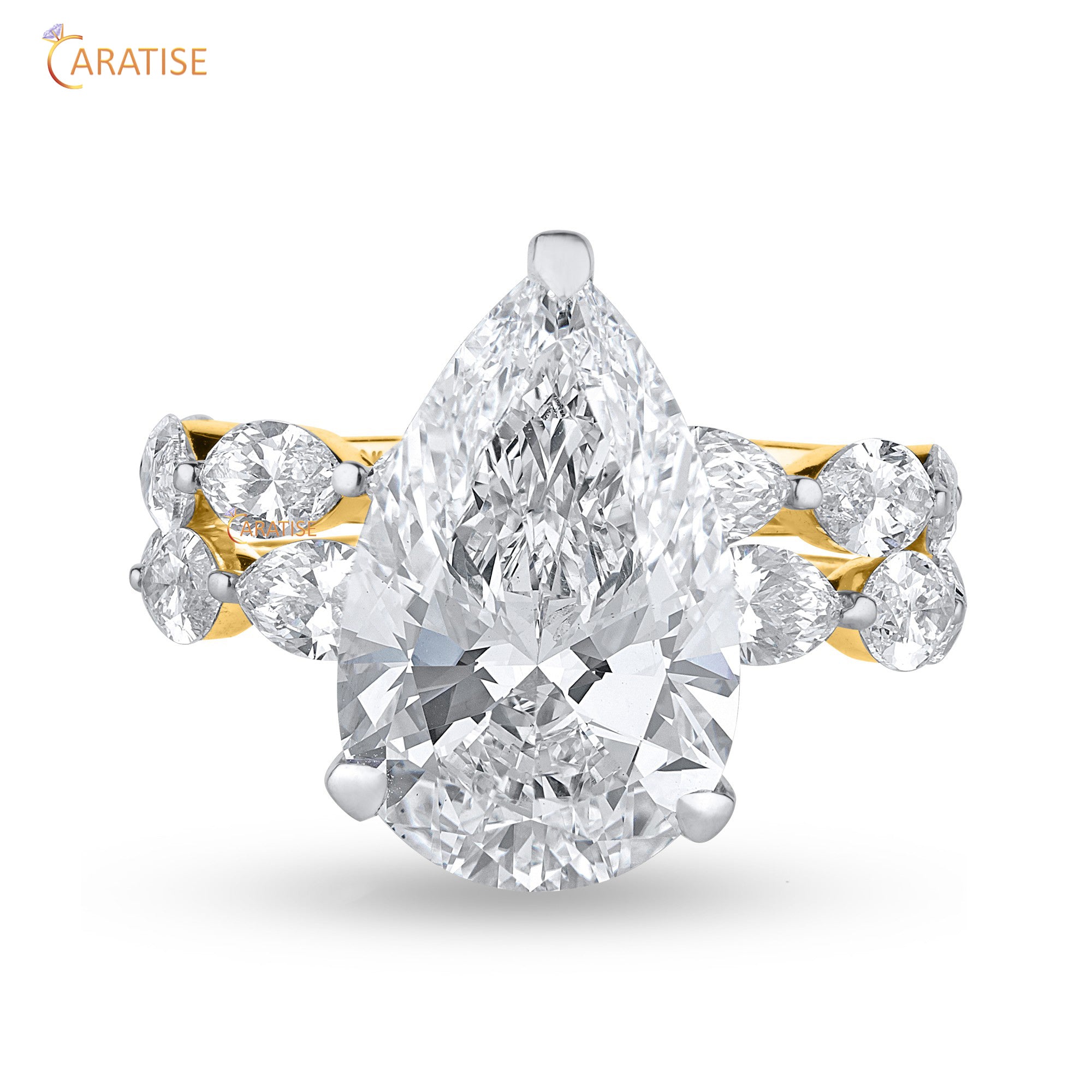 8.89 TDW Pear, Marquise & Round Cut Mossiante Diamond Ring with Band 925 Silver