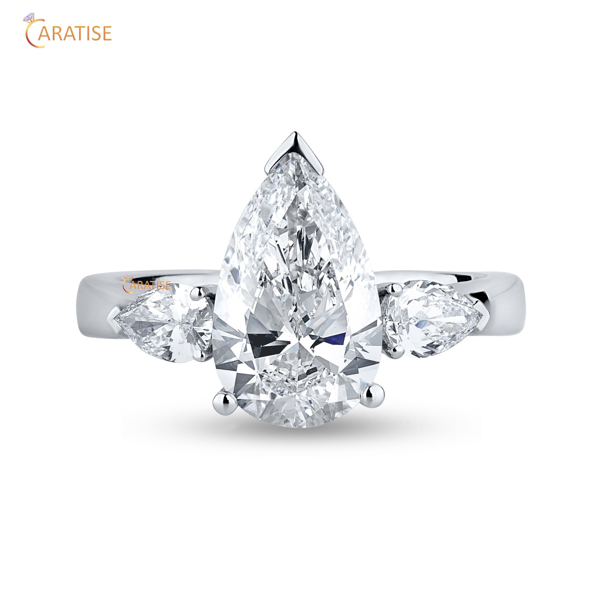 3.67 TDW Pear Cut Mossiante Diamond Three Stone Ring 925 Silver