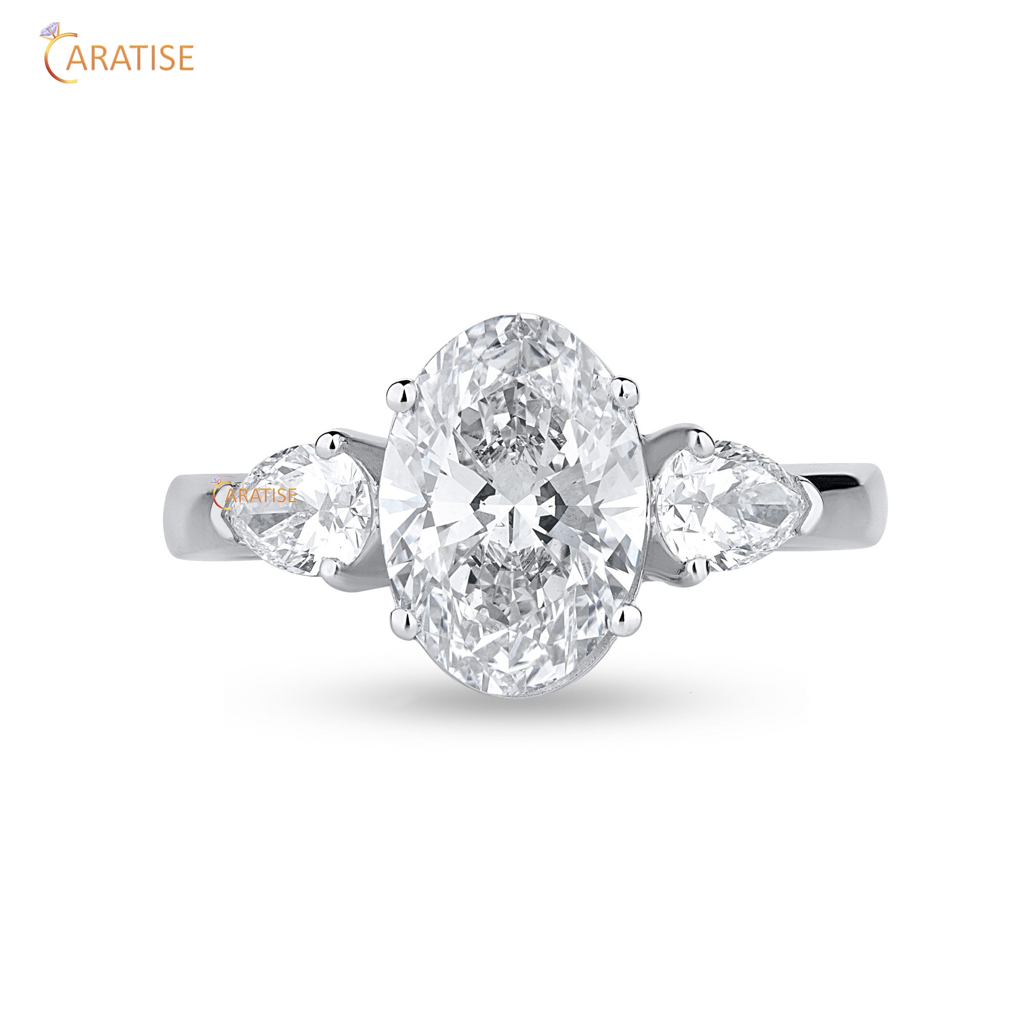 2.50 TDW Oval & Pear Cut Mossiante Diamond Ring with Band 925 Silver