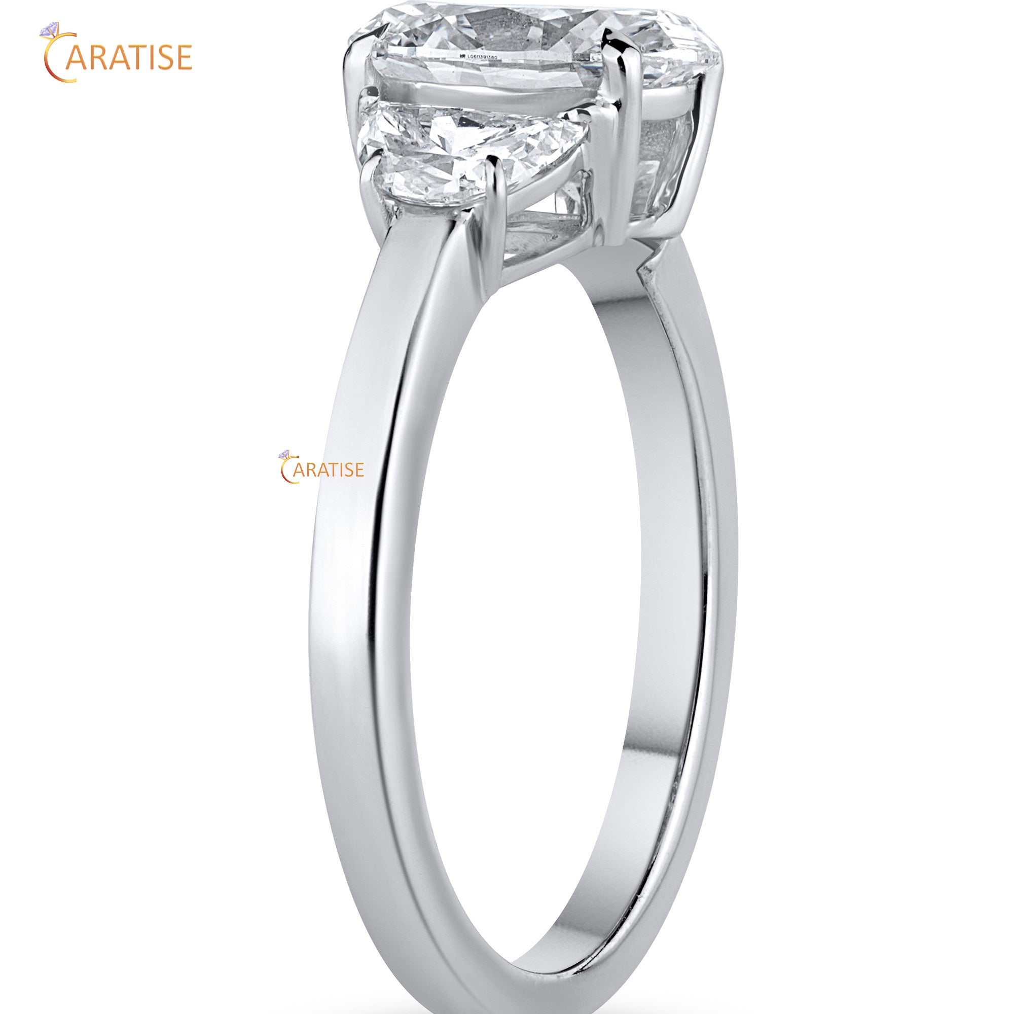 1.81 TDW Oval & Half Moon Cut Engagement Moissanite Diamond Ring 925 Silver