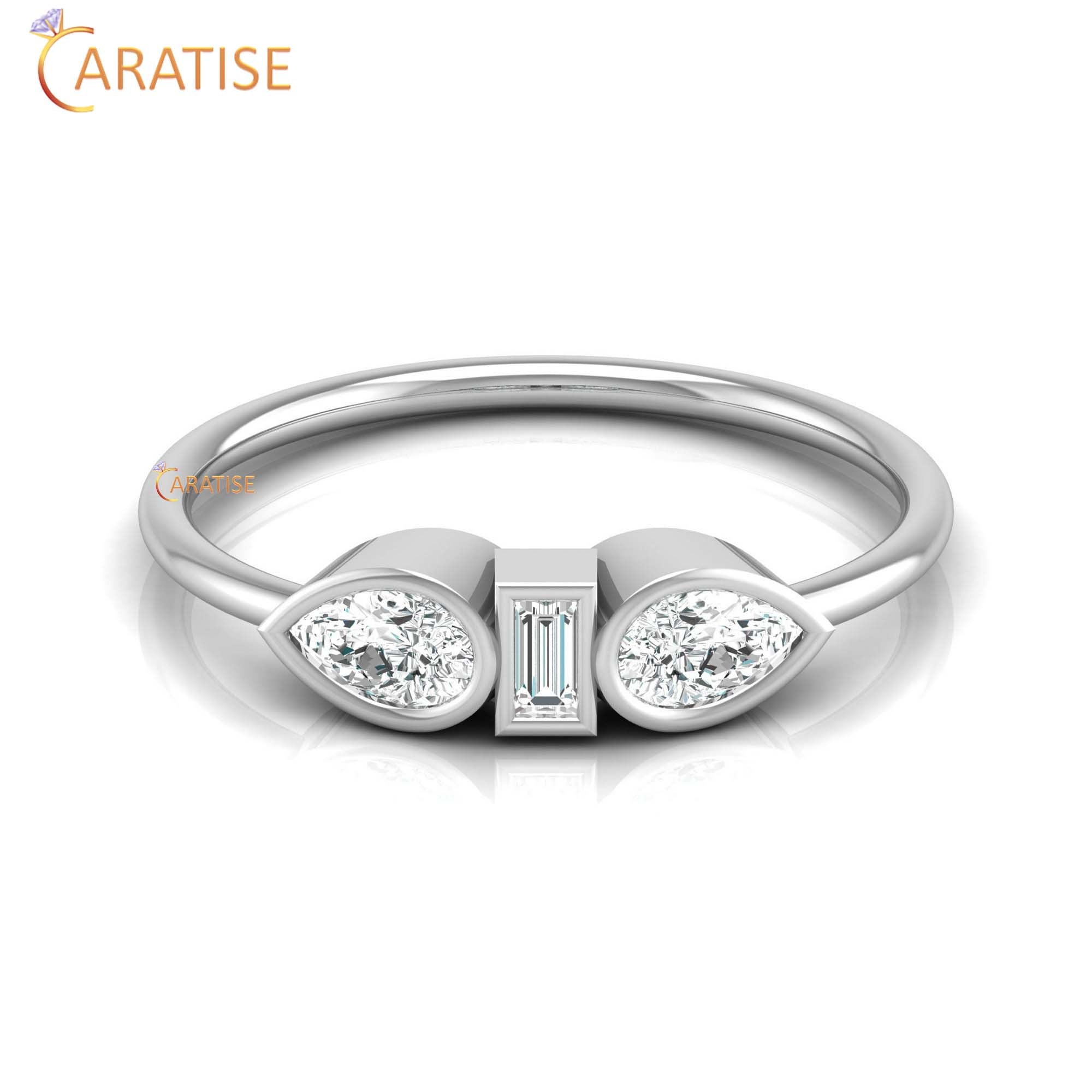 0.38 TDW Baguette & Pear Cut Women's Minimalist Diamond Ring