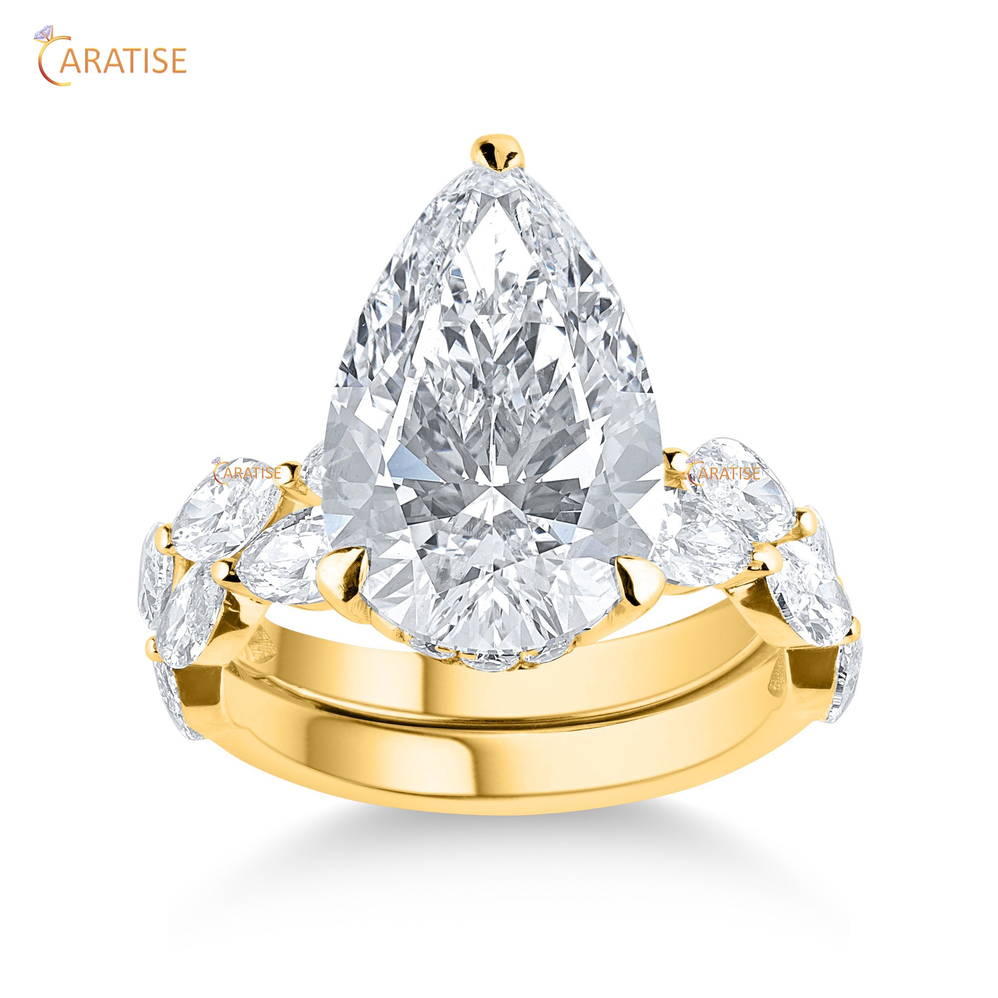 8.89 TDW Pear, Marquise & Round Cut Mossiante Diamond Ring with Band 925 Silver