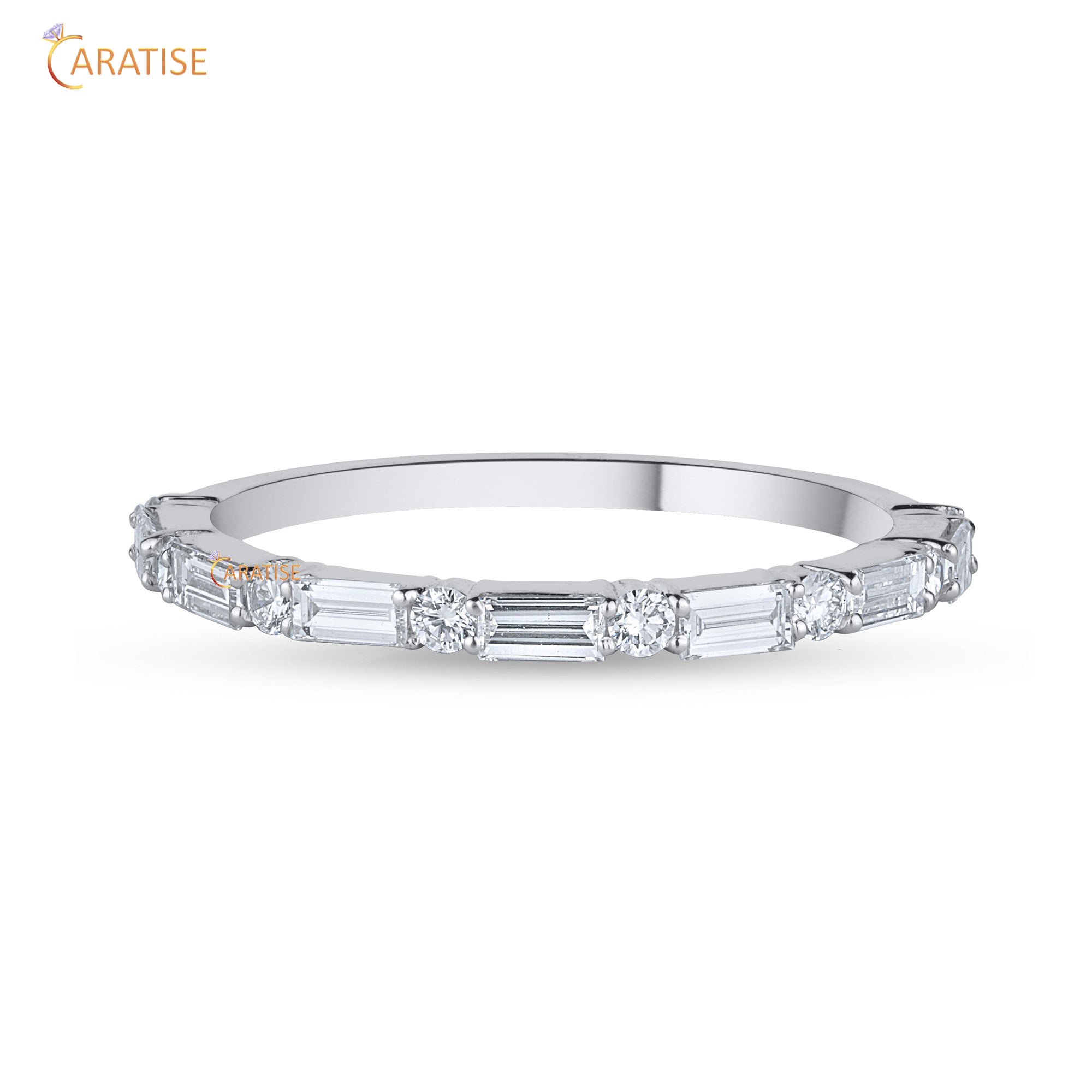 0.44 TDW Round & Baguette Cut Diamond Women's Band 925 Silver