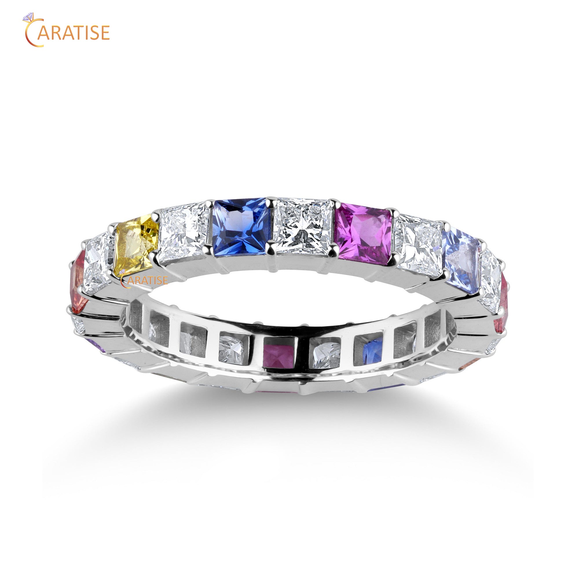 3.96 TDW Princess Cut Mossiante Diamond Eternity Band 925 Silver