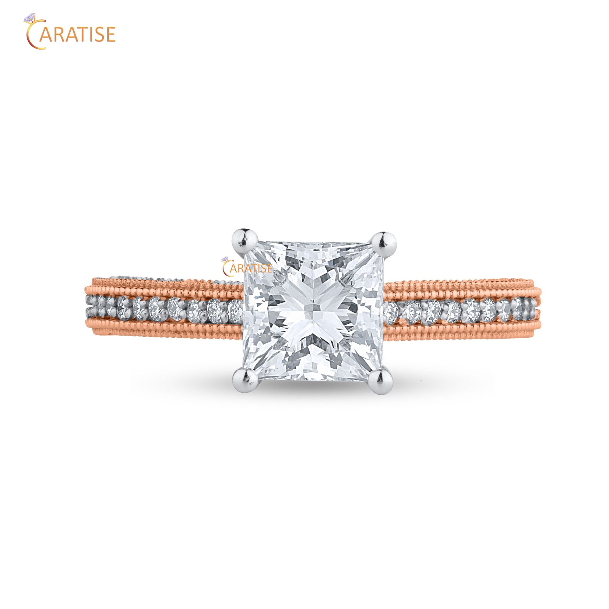 1.39 TDW Princess & Round Cut Diamond Engagement Ring 925 Silver