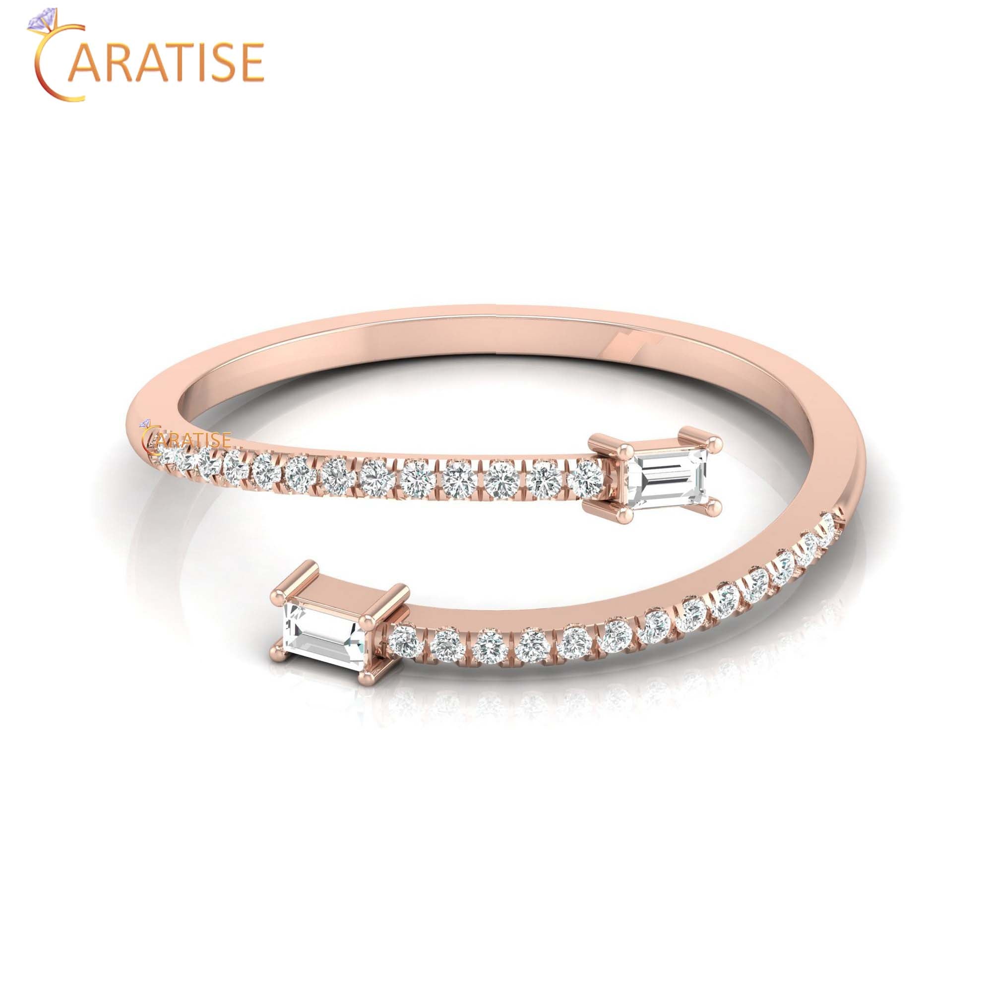 0.18 TDW Round & Baguette Cut Women's Minimalist Diamond Ring