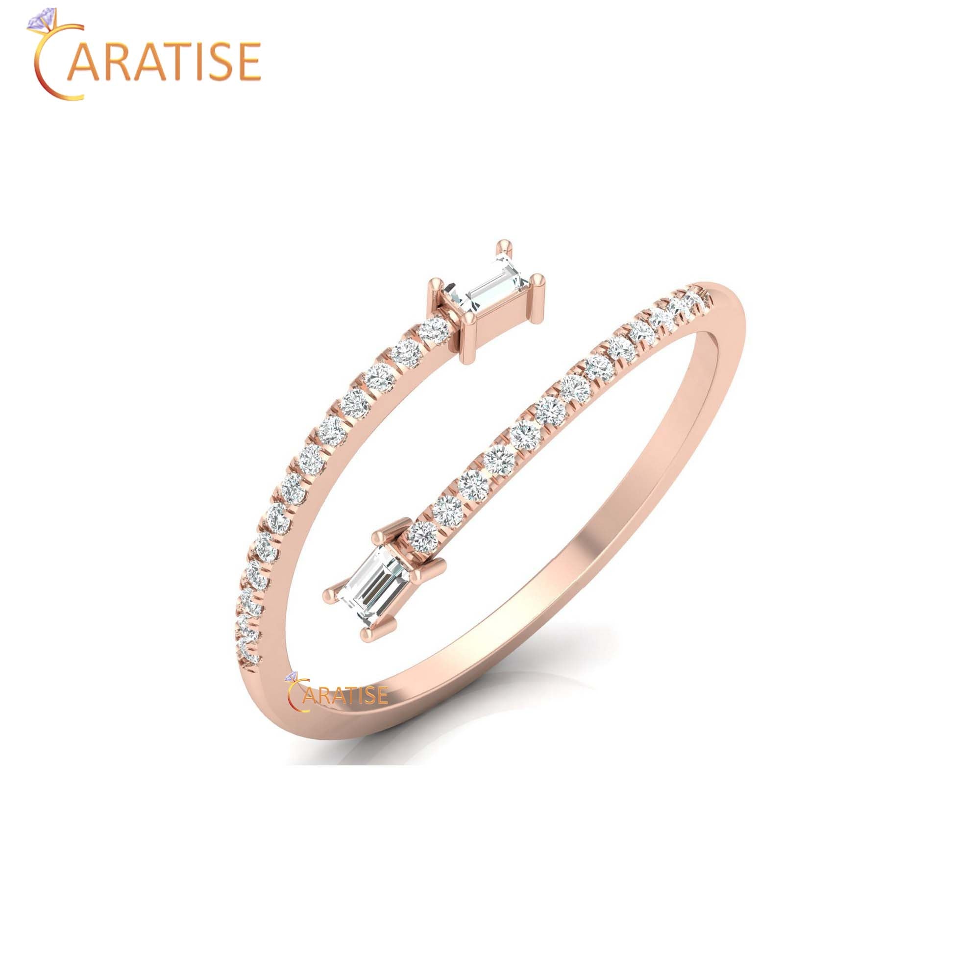 0.18 TDW Round & Baguette Cut Women's Minimalist Diamond Ring