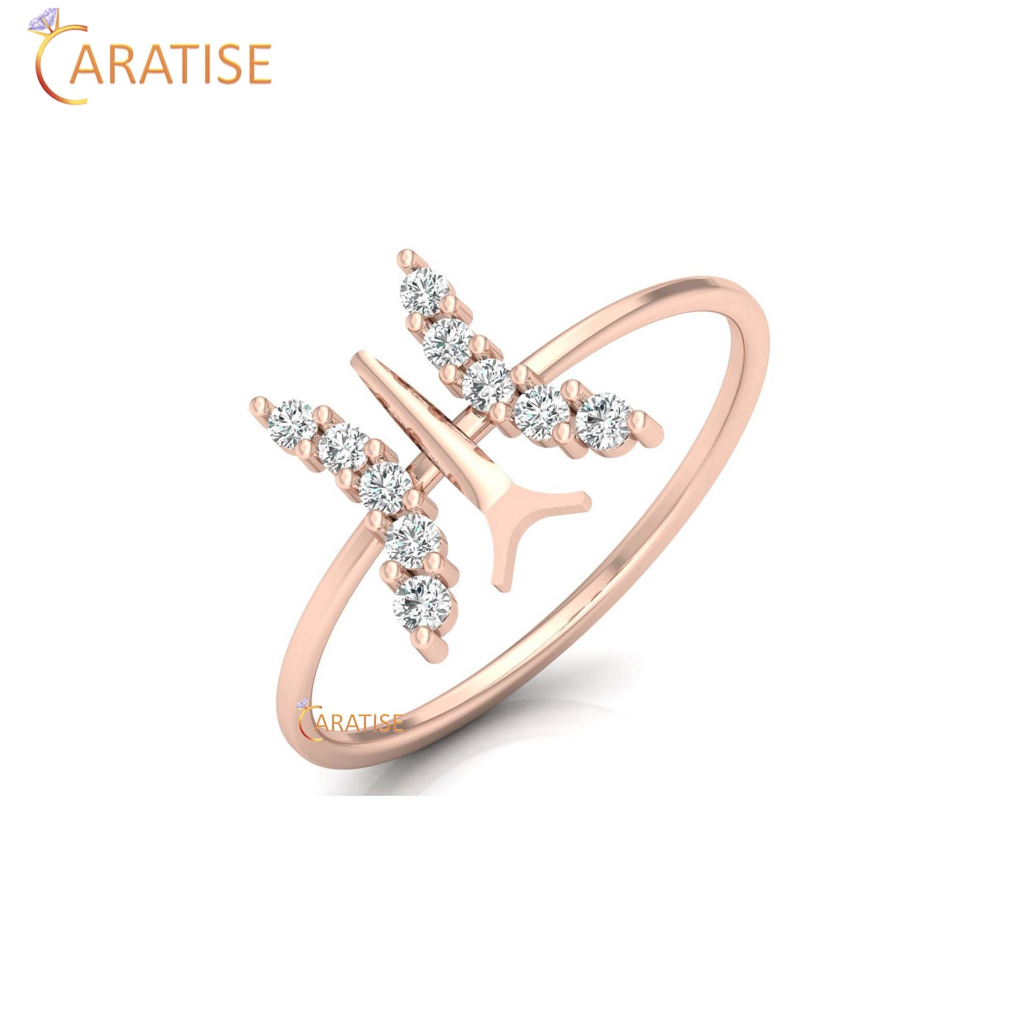 0.16 TDW Round Cut Women's Minimalist Butterfly shaped Diamond Ring