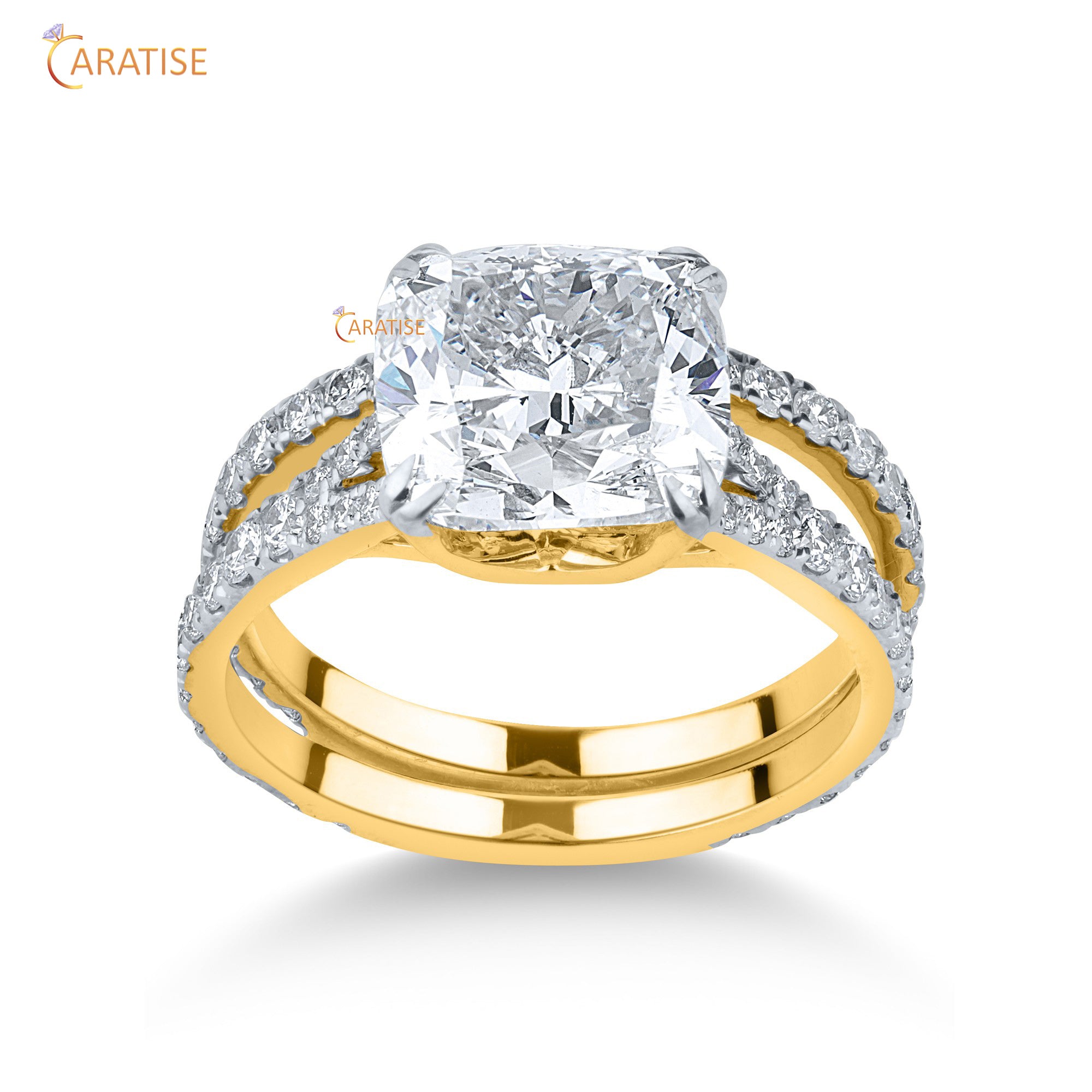 6.04 TDW Cushion & Round Cut Diamond Women's Ring with Band 925 Silver