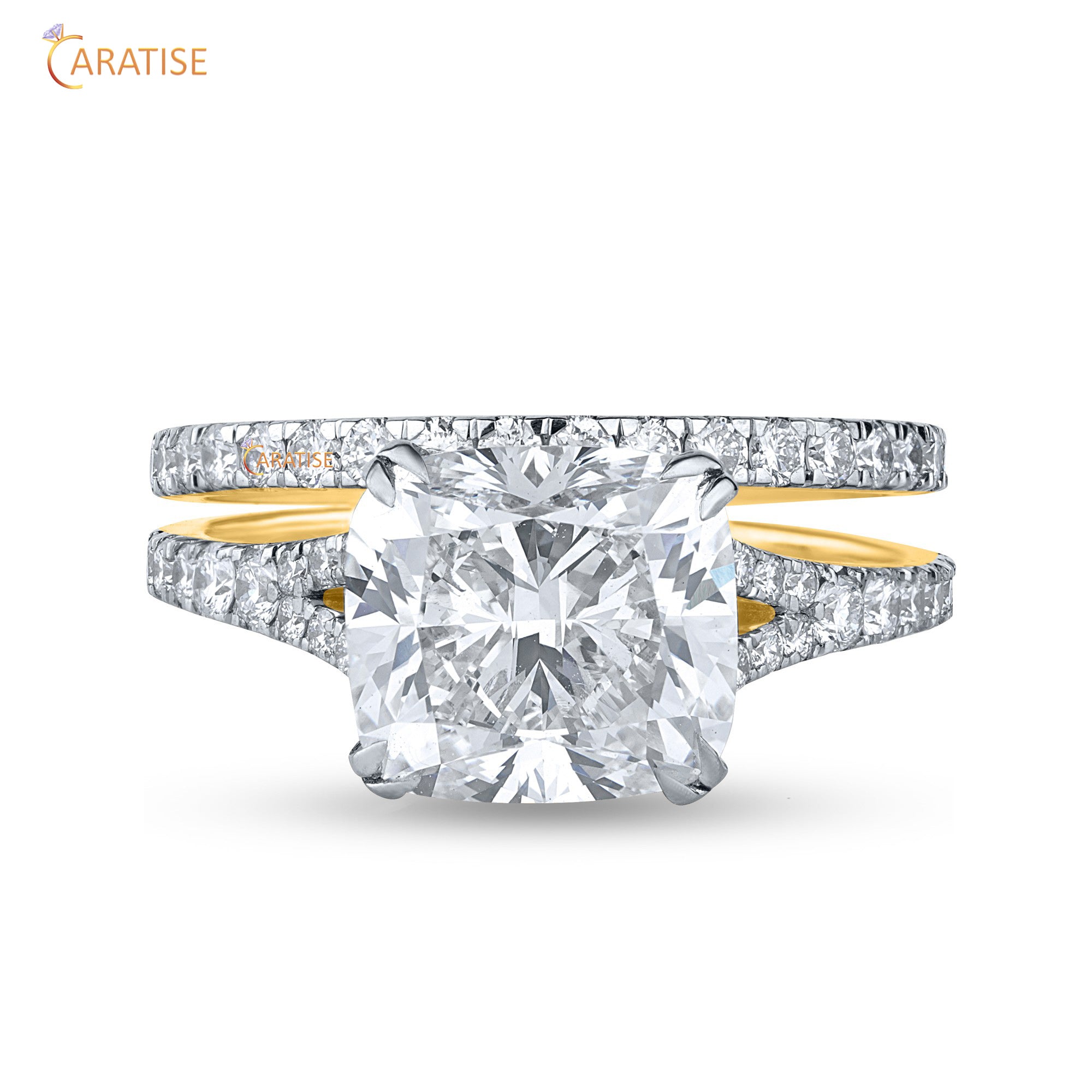 6.04 TDW Cushion & Round Cut Diamond Women's Ring with Band 925 Silver