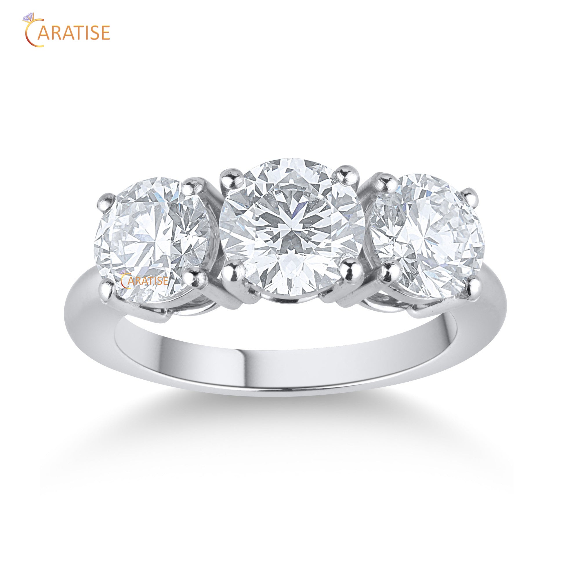 3.66 TDW Round Cut Mossiante Diamond Three Stone Ring 925 Silver