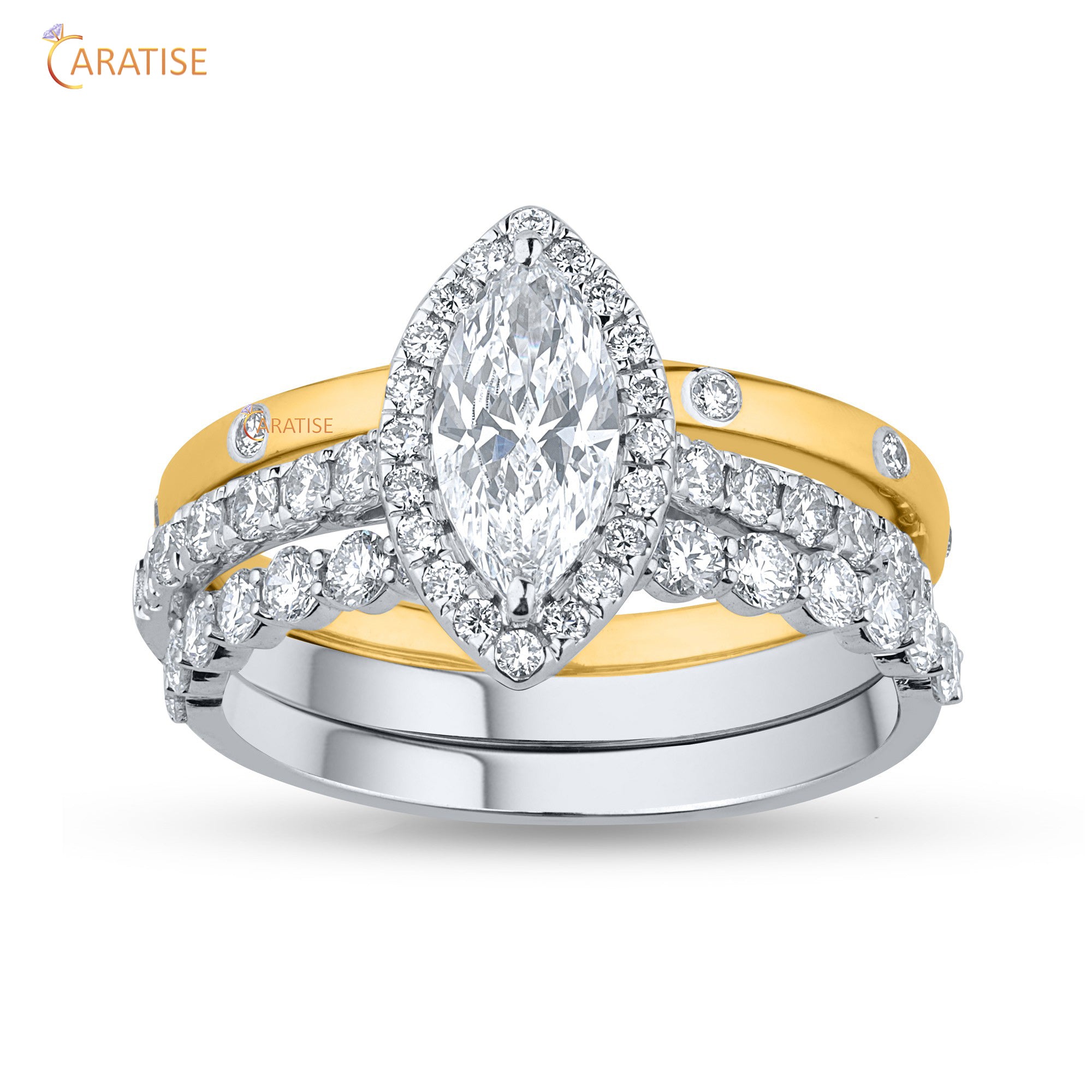 1.55 TDW Marquise & Round Cut Moissanite Diamond Ring with Band 925 Silver