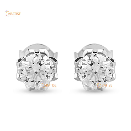 1.00 TDW Round Cut Diamond Stud Earring 925 Silver