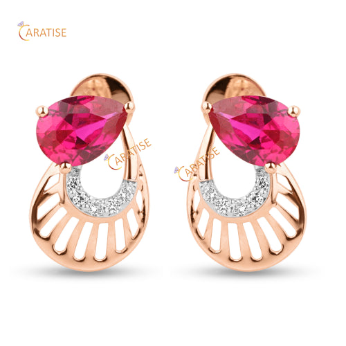 1.34 TDW Pear Fancy Colour & Round Cut Diamond Earring 925 Silver