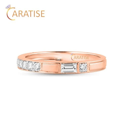 0.303 TDW Baguette & Round Cut Diamond Band Ring 925 Silver