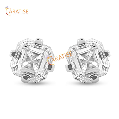 0.75 TDW Asscher Cut Diamond Stud Earring 925 Silver