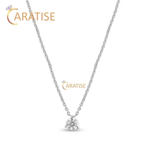 0.40 TDW Round Brilliant Cut Diamond Solitaire Pendant 925 Silver