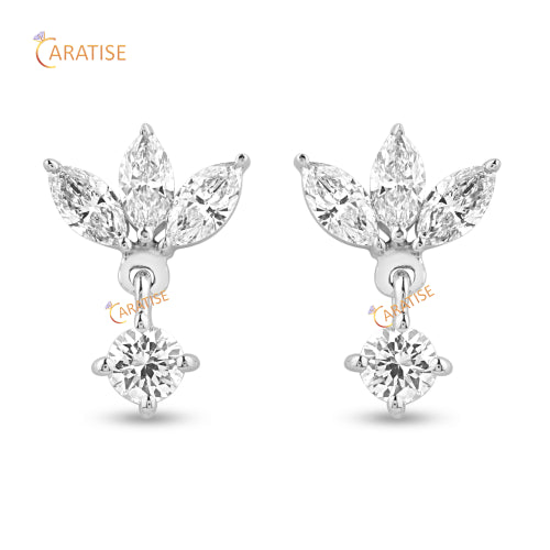 0.49 TDW Marquise & Round Cut Diamond Earring 925 Silver