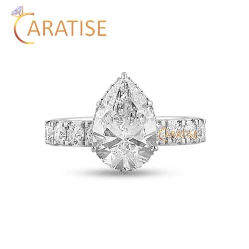 4.08 TDW Pear & Round Cut Diamond Halo Ring 925 Silver