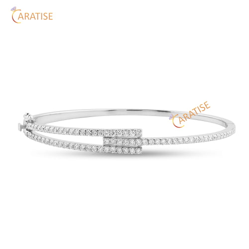 1.13 TDW Round Cut Diamond Diamond Bangle Bracelet 925 Silver