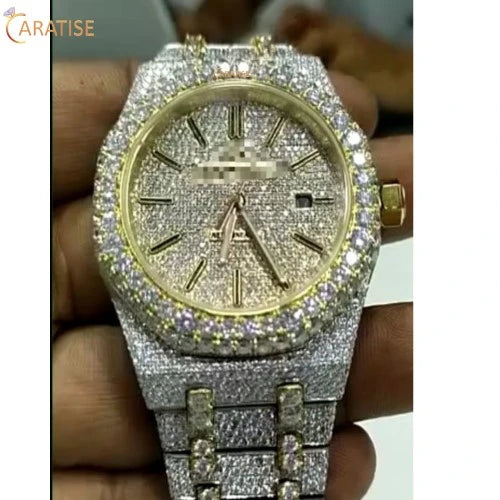 27.85 TDW Round Cut Diamond Watch | Stainless Steel | Luxury Moissanite Diamond Watch | Gift For Special One | EF-VS Color