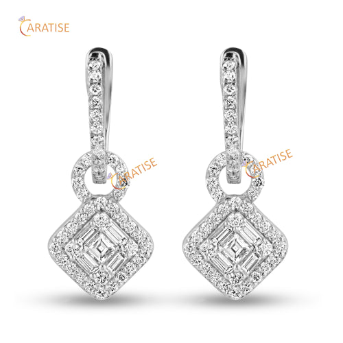 0.60 TDW Round, Princess And Baguette Cut Diamond Earring 925 Silver