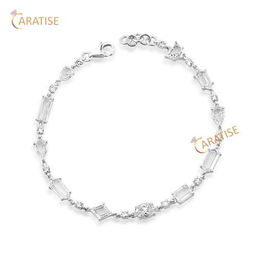 5.42 TDW Rose Cut, Round And Oval Cut Diamond Bracelet Slider Bracelet 925 Silver