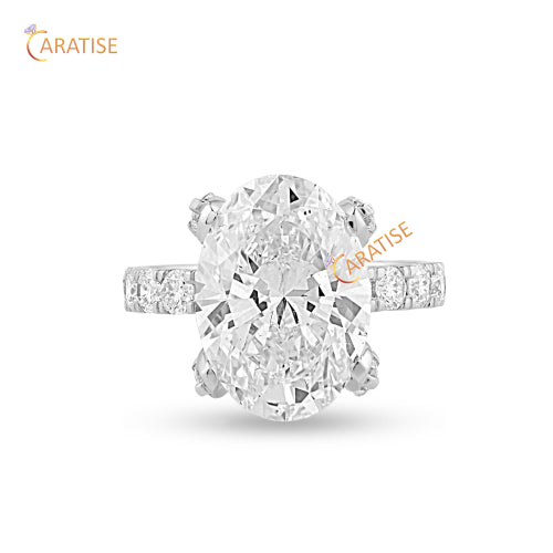 10.46 TDW Oval & Round Cut Diamond Ring With Band 925 Silver