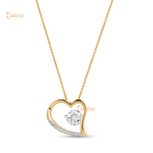 1.08 TDW Round Cut Diamond Heart Pendant With Chain 925 Silver