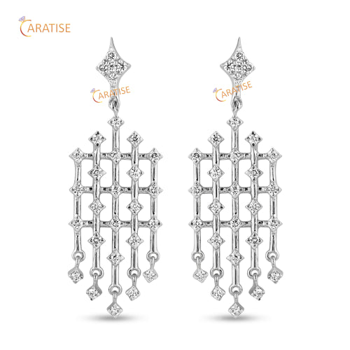 0.47 TDW Round Cut Diamond Drop & Dangle Earring 925 Silver