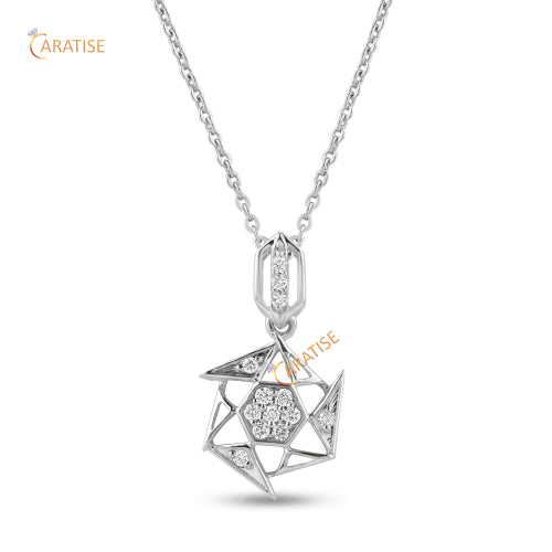 0.134 TDW Round Cut Diamond Custom Pendant With Chain 925 Silver