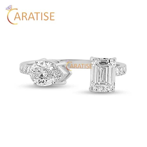 1.42 TDW Pear, Emerald & Round Cut Diamond Ring 925 Silver