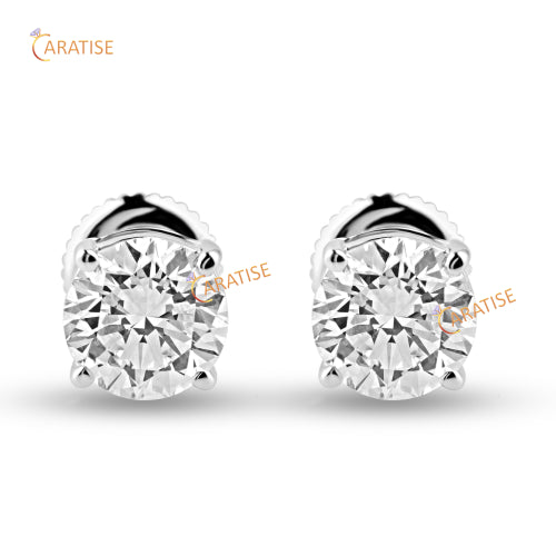 1.60 TDW Round Cut Diamond Stud Earring 925 Silver