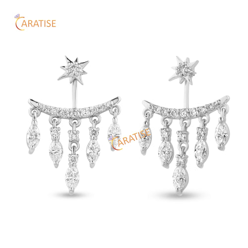 1.272 TDW Round & Marquise Cut Diamond Earring 925 Silver