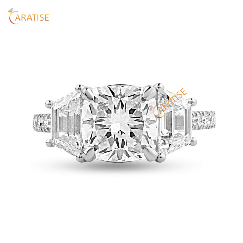 3.50 TDW Trapezoid, Cushion & Round Cut Diamond Engagement Ring 925 Silver
