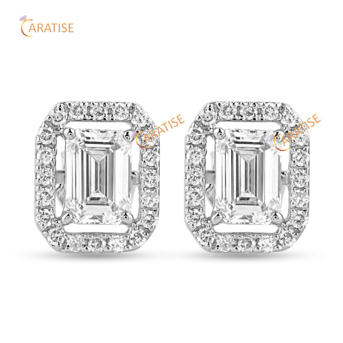 1.78 TDW Emerald And Round Cut Diamond Earring 925 Silver