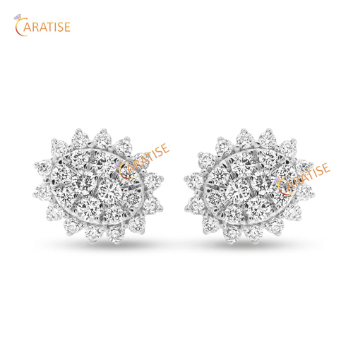 0.871 TDW Round Brilliant Cut Diamond Pendant & Earring With Chain 925 Silver