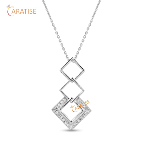 0.23 TDW Round Cut Custom Diamond Pendant With Chain 925 Silver