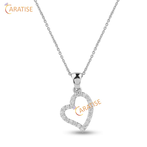 0.21 TDW Round Cut Heart Pendant With Chain 925 Silver
