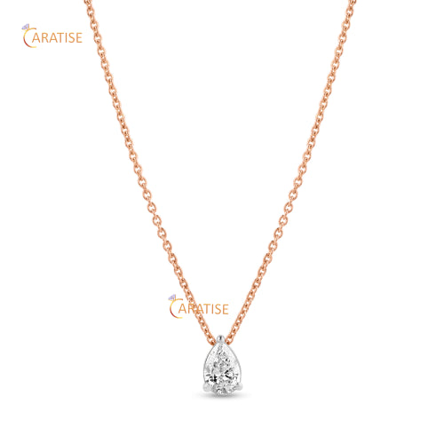 0.32 TDW Pear Cut Diamond Solitaire Pendant With Chain 925 Silver