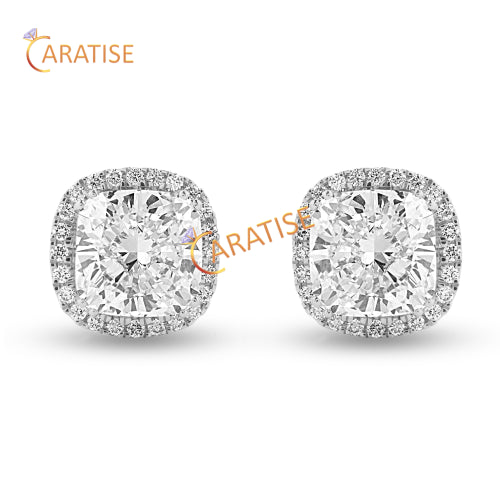 3.21 TDW Cushion & Round Cut Diamond Earrings 925 Silver