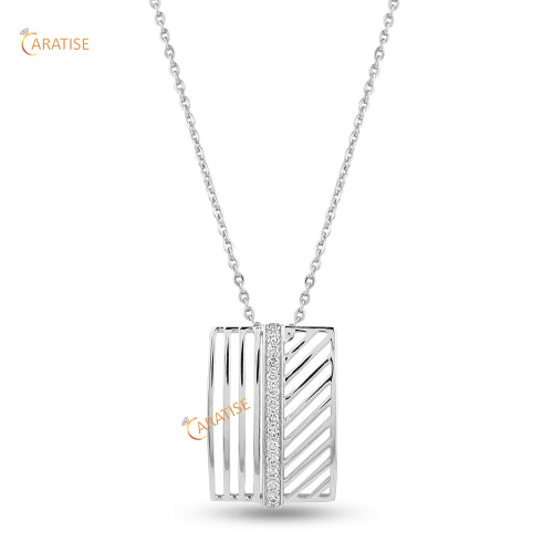 0.143 TDW Round Cut Diamond Custom Pendant 925 Silver