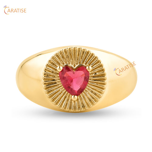 0.22 TDW Fancy Red Heart Cut Diamond Solitaire Ring 925 Silver