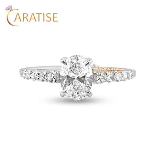 0.946 TDW Oval & Round Cut Diamond  Engagement Ring 925 Silver