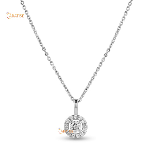 0.318 TDW Round Cut Diamond Custom Pendant With Chian 925 Silver