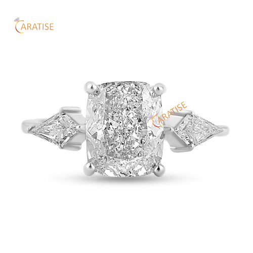 4.85 TDW Cushion & Kite Cut Moissanite Diamond Three Stone Ring 925 Silver